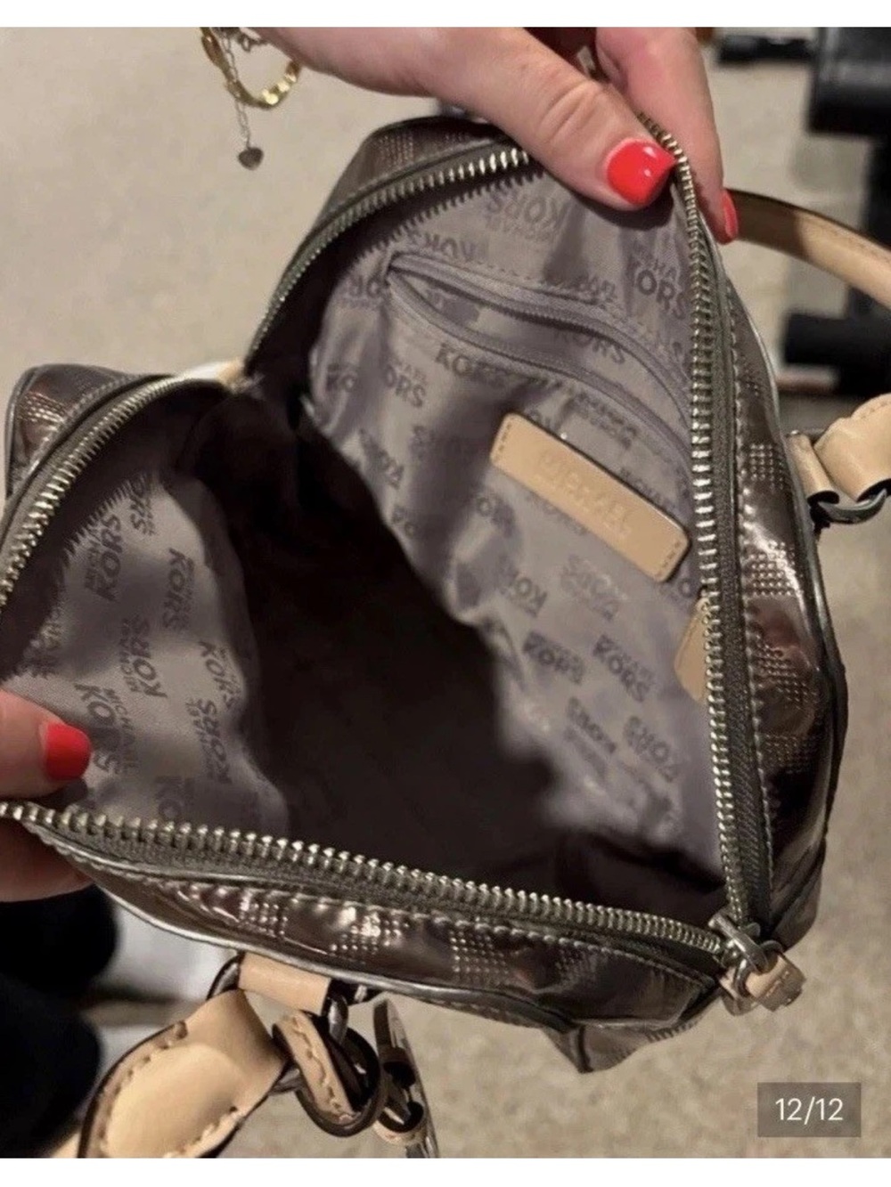 Michael Kors Metallic Silver Mini
Satchel w/Monogram MK Charm - Picture 8 of 10